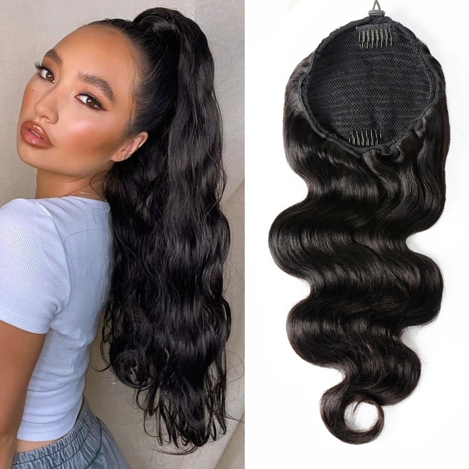 Human Hair Drawstring Ponytail Body Wave Brazilian Hair Clip In Ponytail