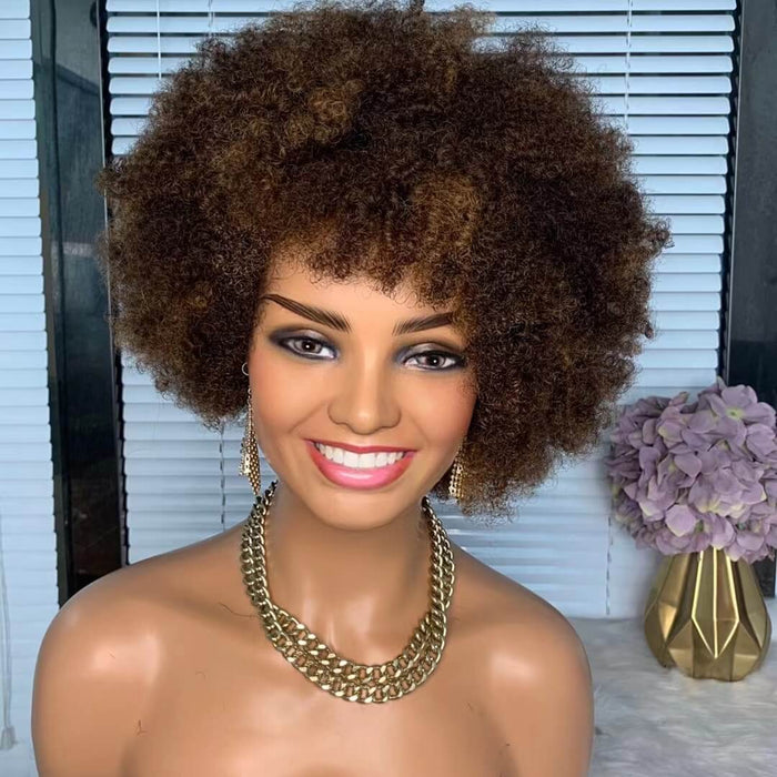 Highlight Afro Human Hair Wig Short Kinky Curly Wig
