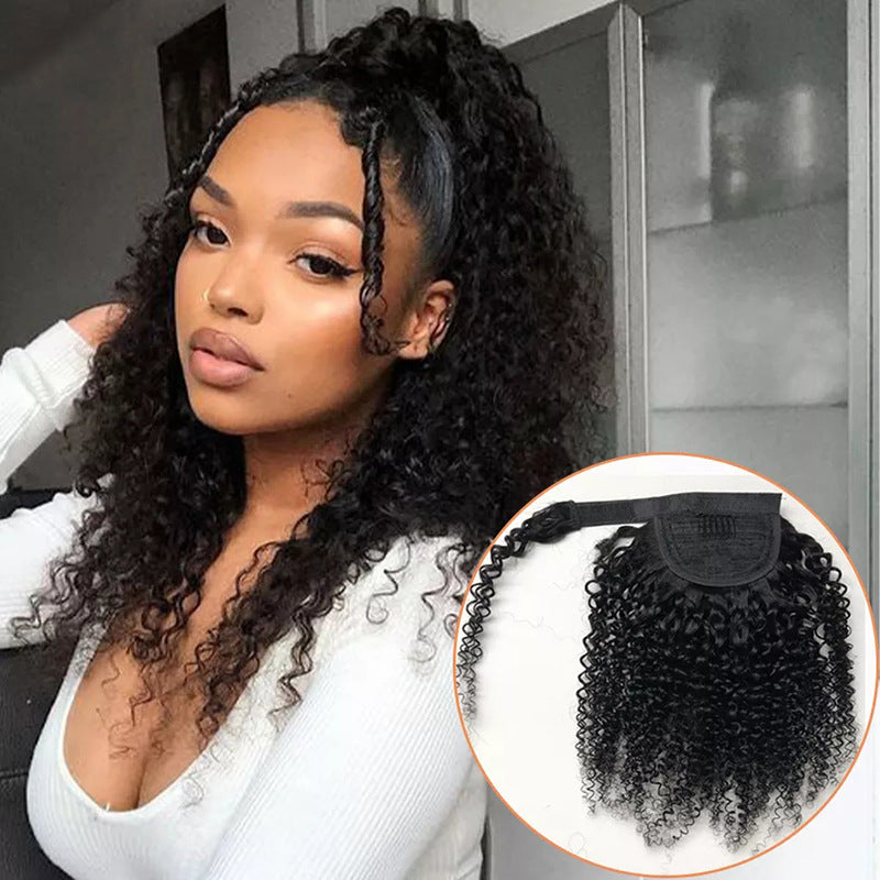 Human Hair Kinky Curl Clip-in Ponytail Black Curly Ponytail Extension