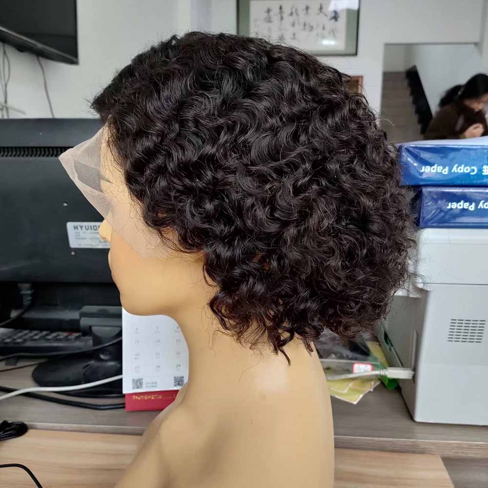 Human Hair Pixie Cut Curly Bob Wig for Black Women Lace Frontal Wig