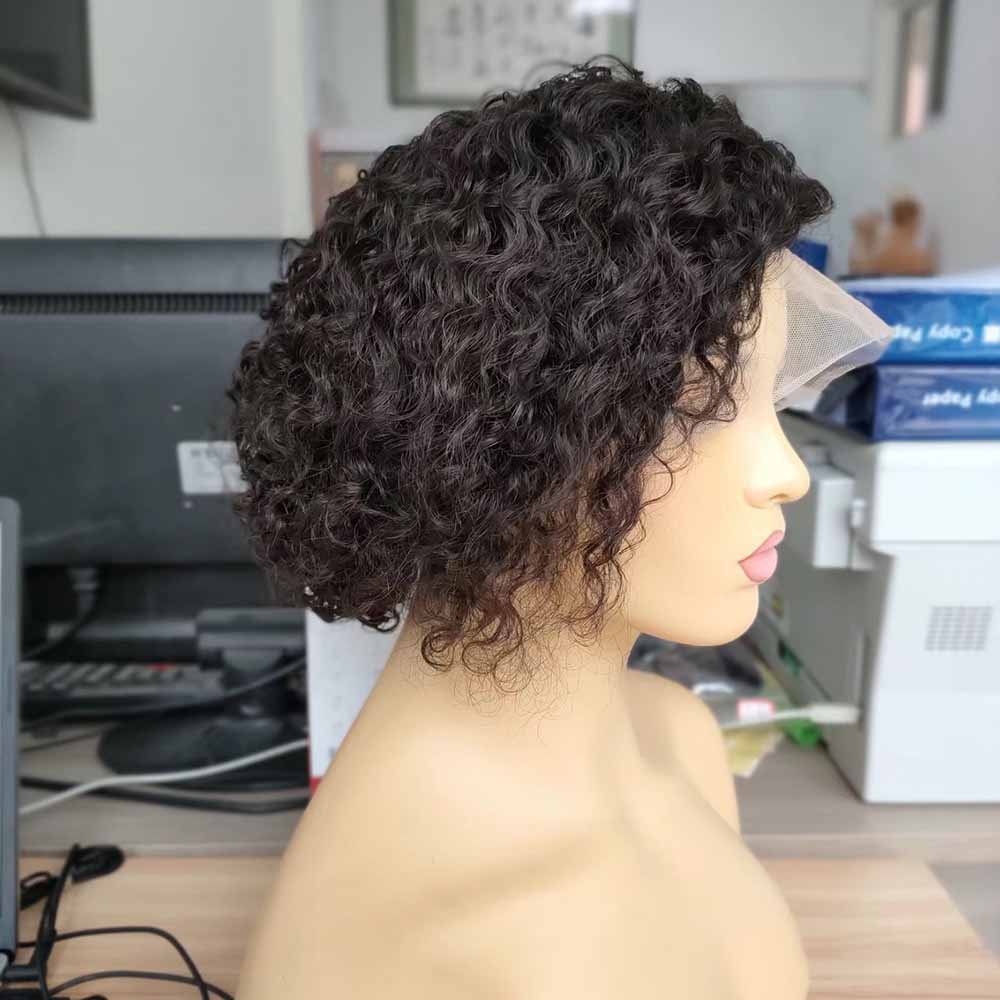 Human Hair Pixie Cut Curly Bob Wig for Black Women Lace Frontal Wig