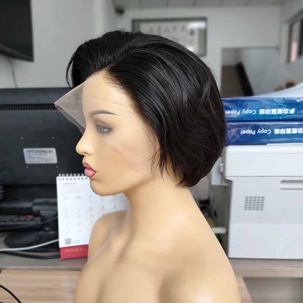 Human Hair Pixie Cut Wig Black Women Lace frontal Pixie Cut Black Wig