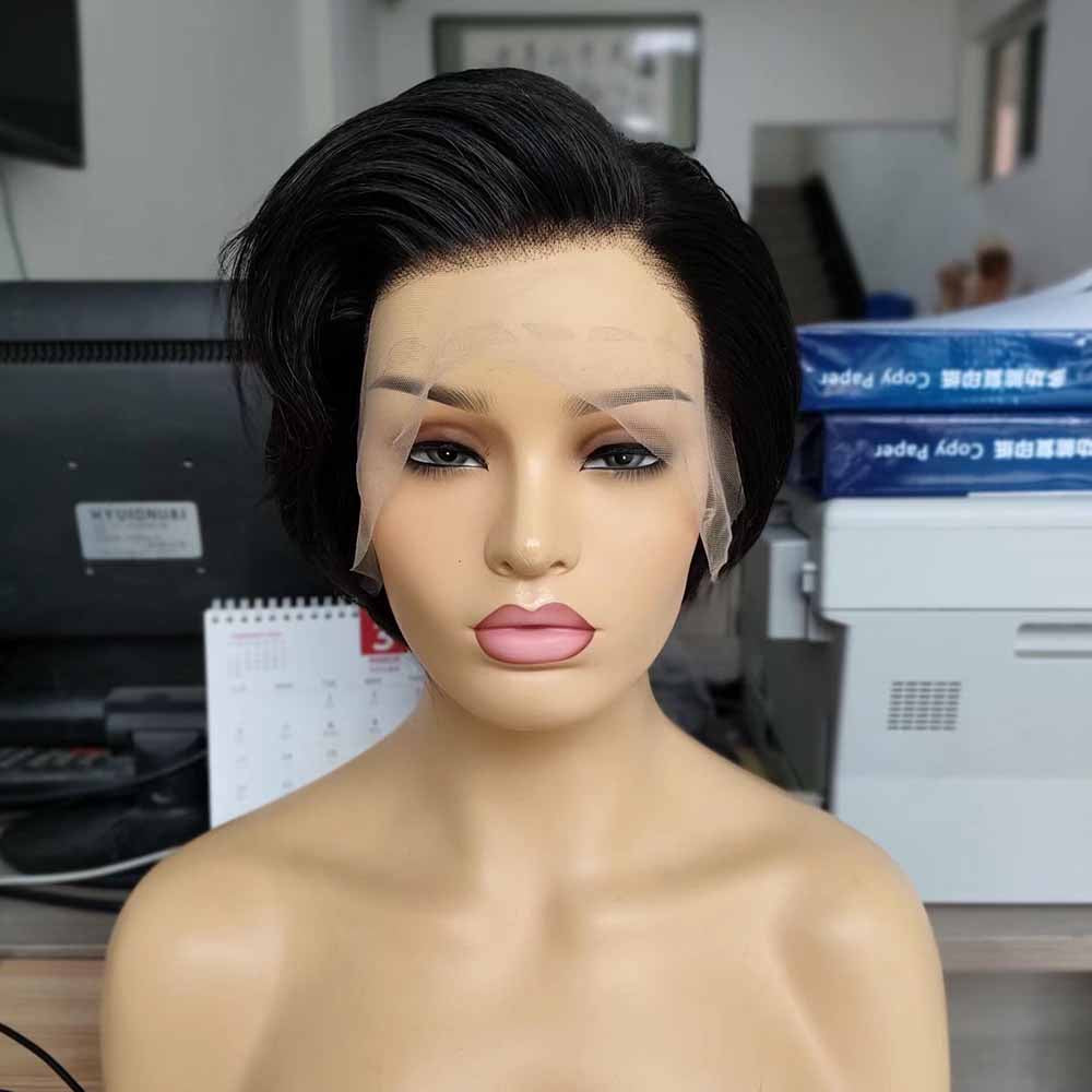 Human Hair Pixie Cut Wig Black Women Lace frontal Pixie Cut Black Wig