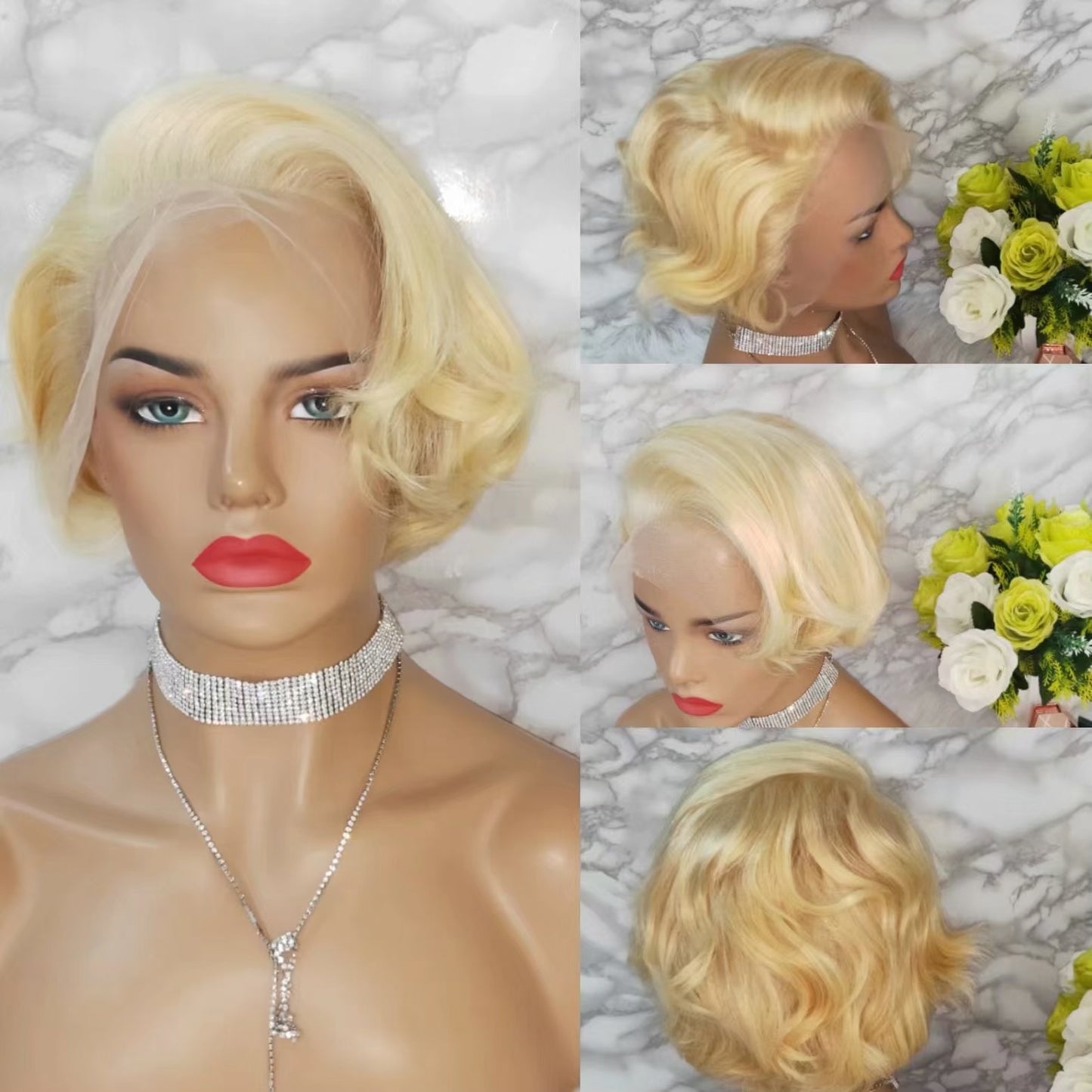 short blonde pixie cut curly wig human hair for Black Women
