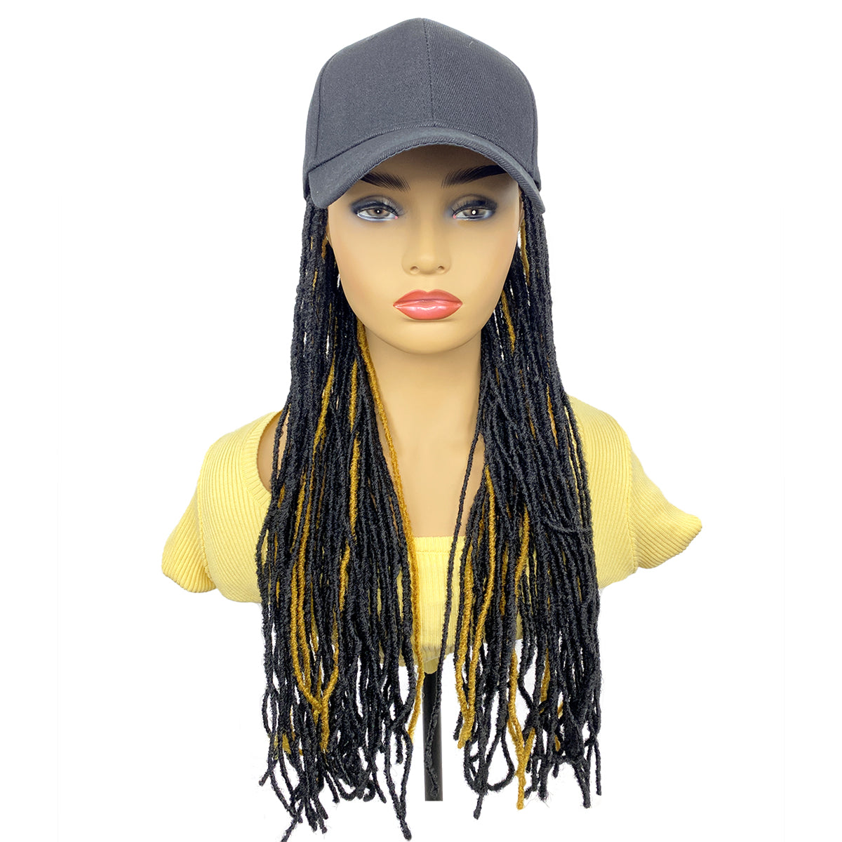 20inch Long Black Baseball Cap With Micro Dreadlock Braids Wig