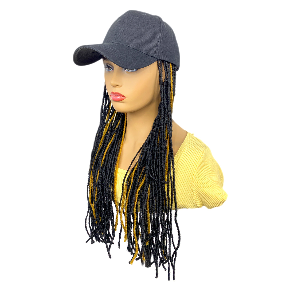 20inch Long Black Baseball Cap With Micro Dreadlock Braids Hat Wigs for Black Women(#P1B27, 20″)