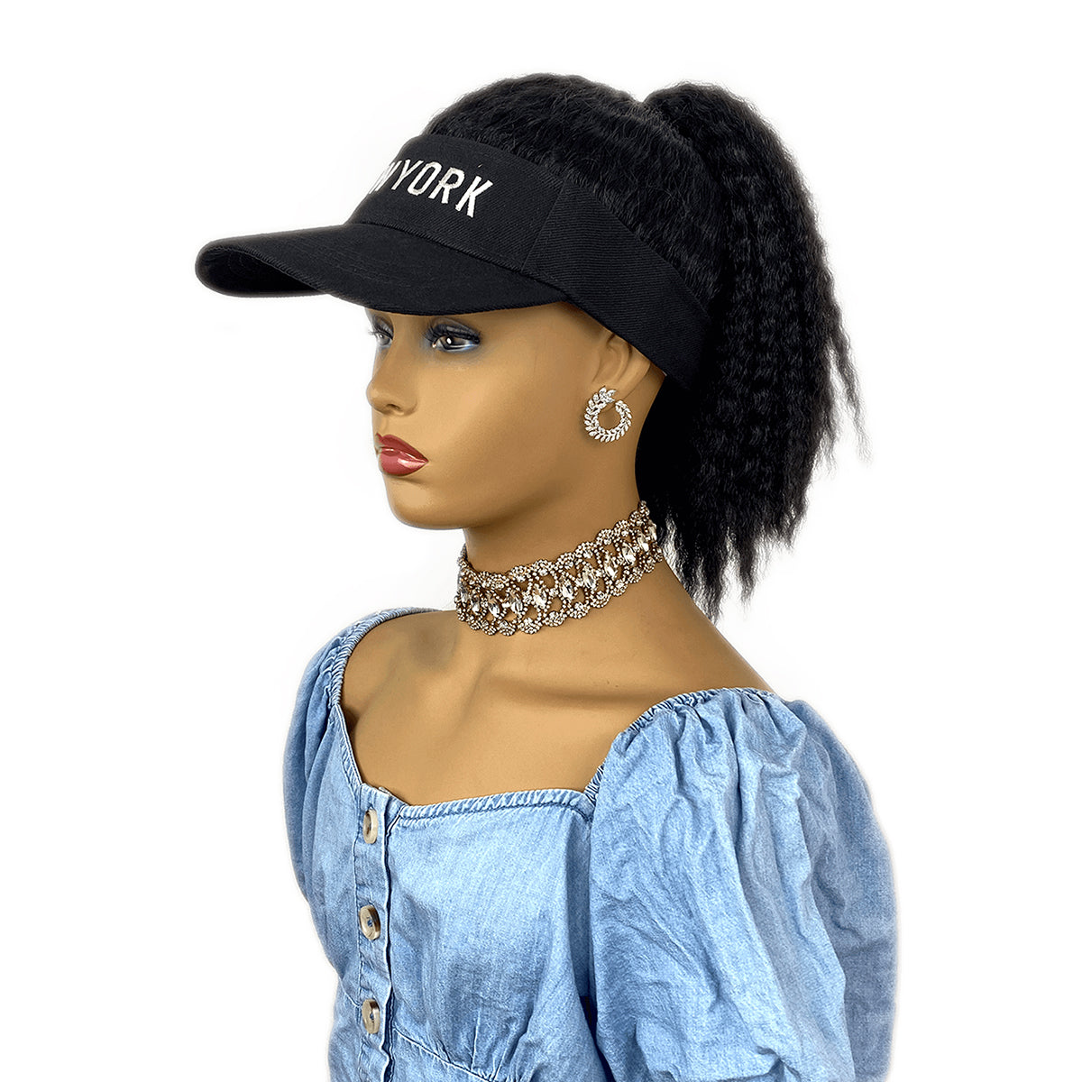 BLACK Hat Wig Black Hair with Hat Black Baseball Cap with Hair for Black Women