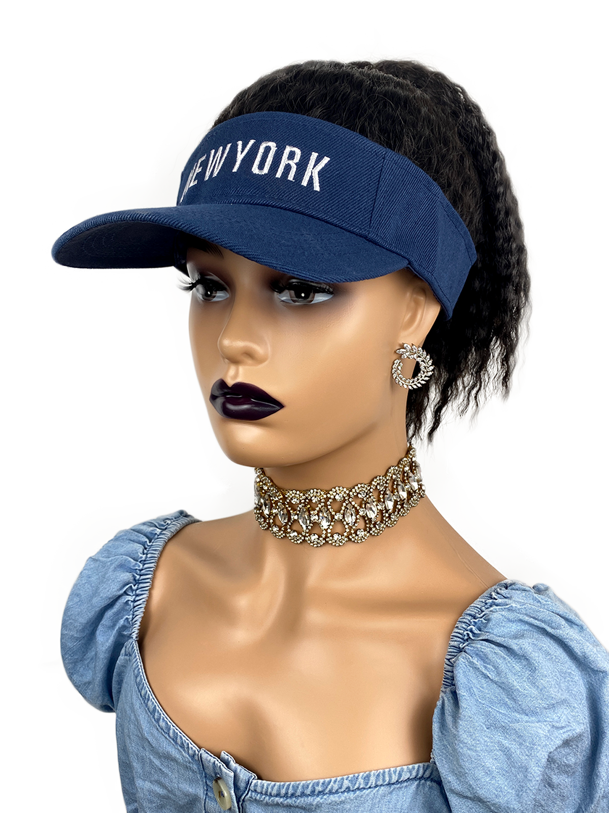 BLUE BLACK Hat Wig Black Hair with Hat Black Baseball Cap with Hair for Black Women