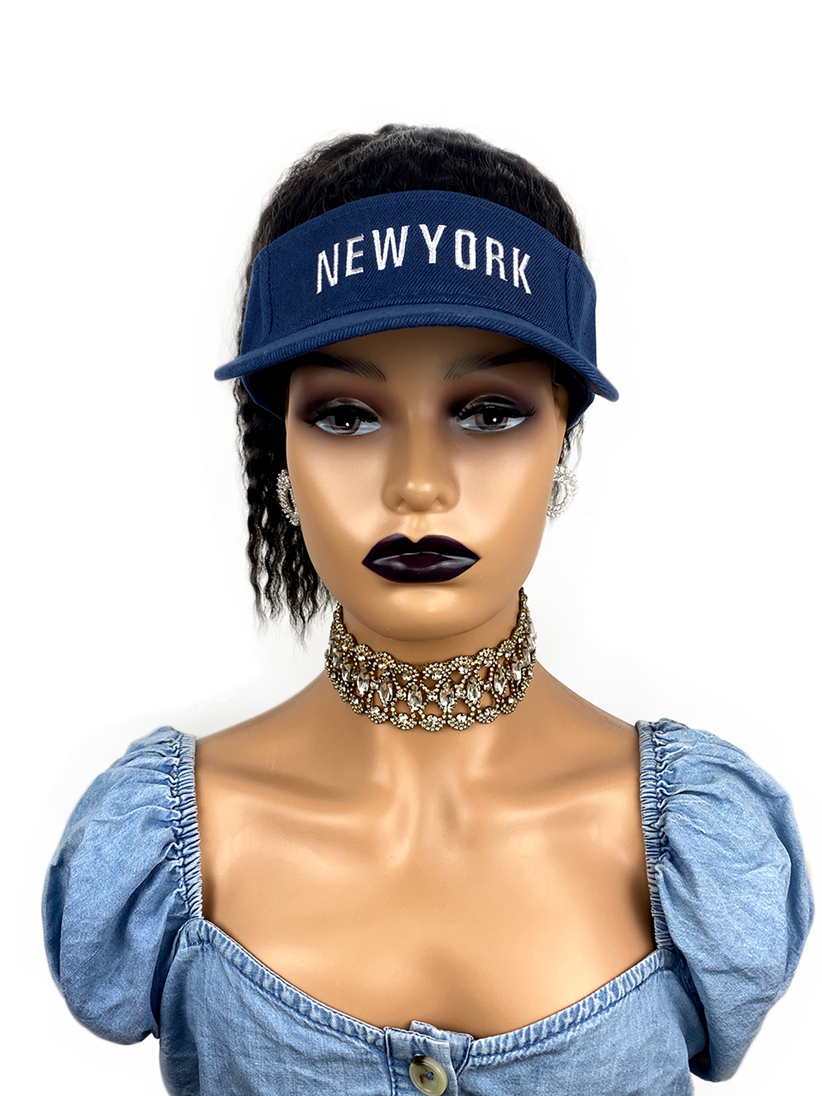 BLUE BLACK Hat Wig Black Hair with Hat Black Baseball Cap with Hair for Black Women