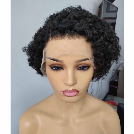 Kinky Curly Pixie Cut Wig Human Hair Lace Front Wigs for Black Women
