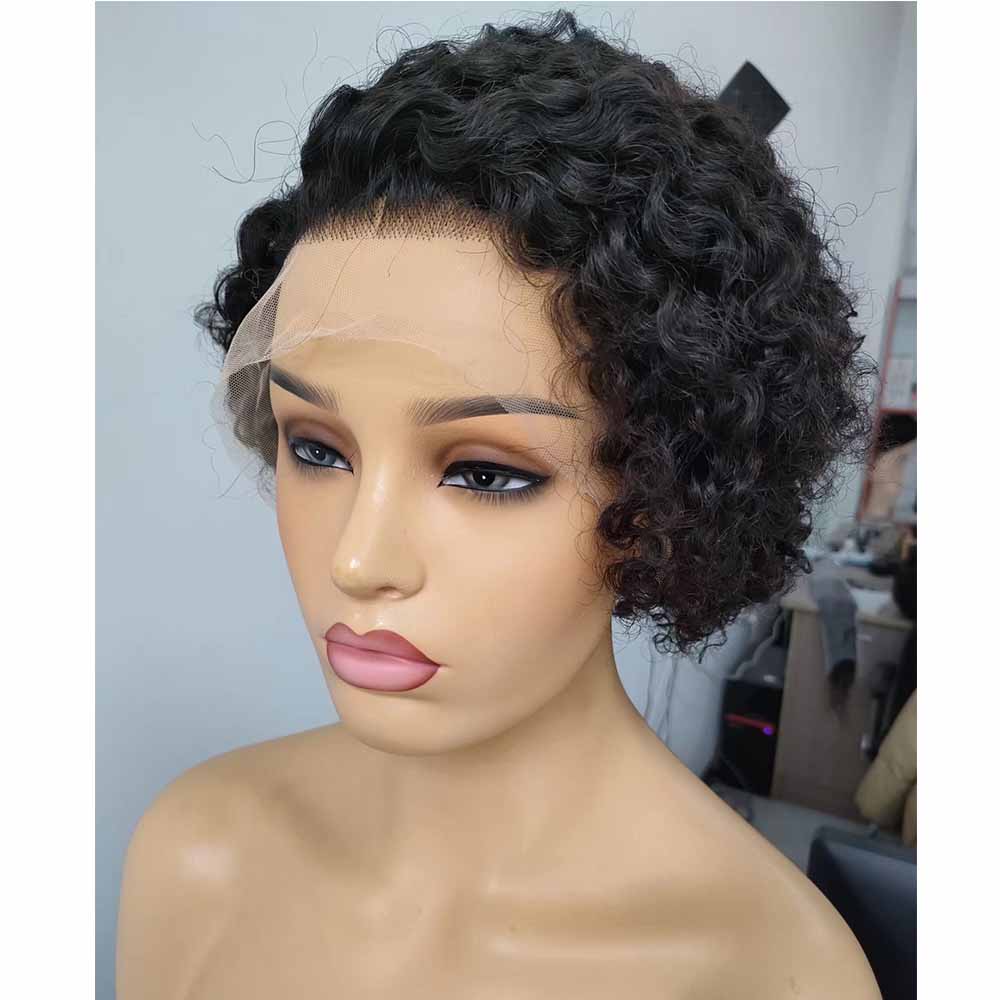 Kinky Curly Pixie Cut Wig Human Hair Lace Front Wigs for Black Women