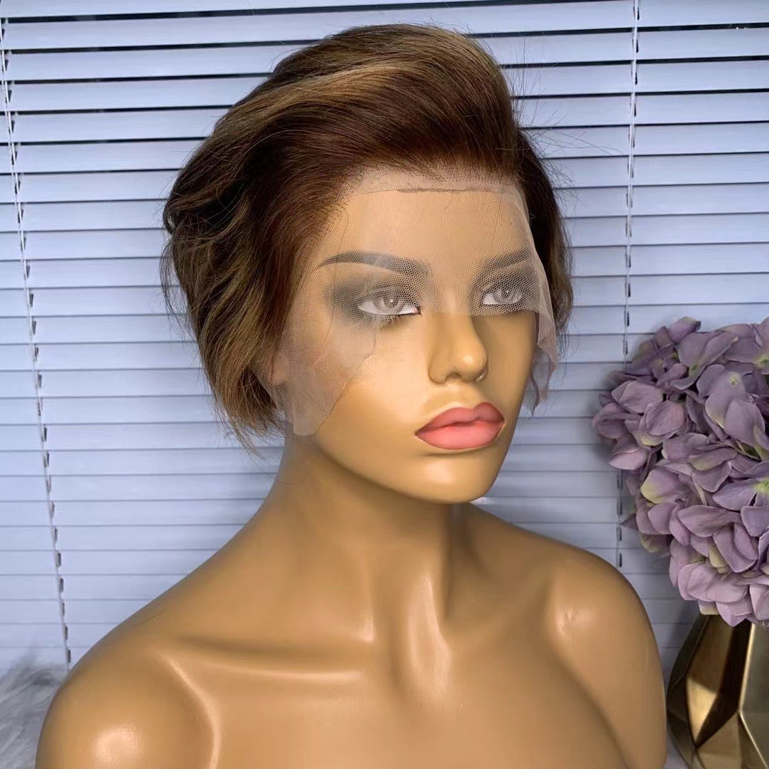 Pixie Cut Highlighted Wig Human Hair Lace Wig For African American