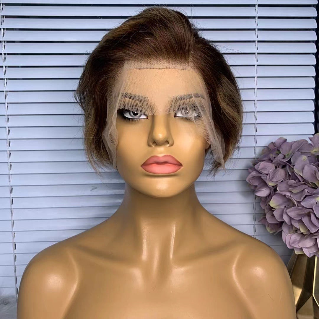 Pixie Cut Highlighted Wig Human Hair Lace Wig For African American