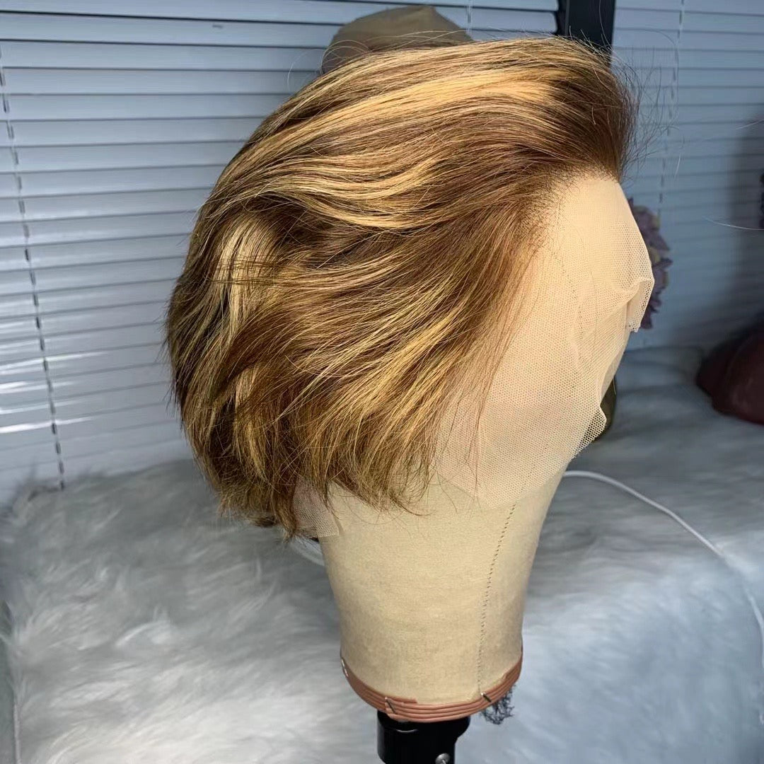 Pixie Cut Highlighted Wig Human Hair Lace Wig For African American