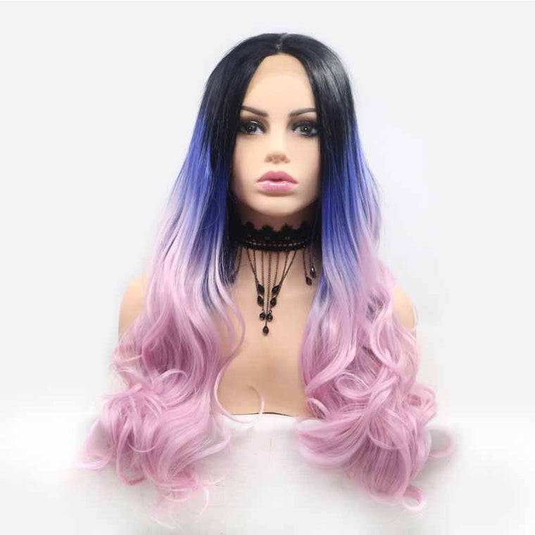 Purple Multi Wave Synthetic Hair Lace Wig 13x3 Long Curly Wave Wig