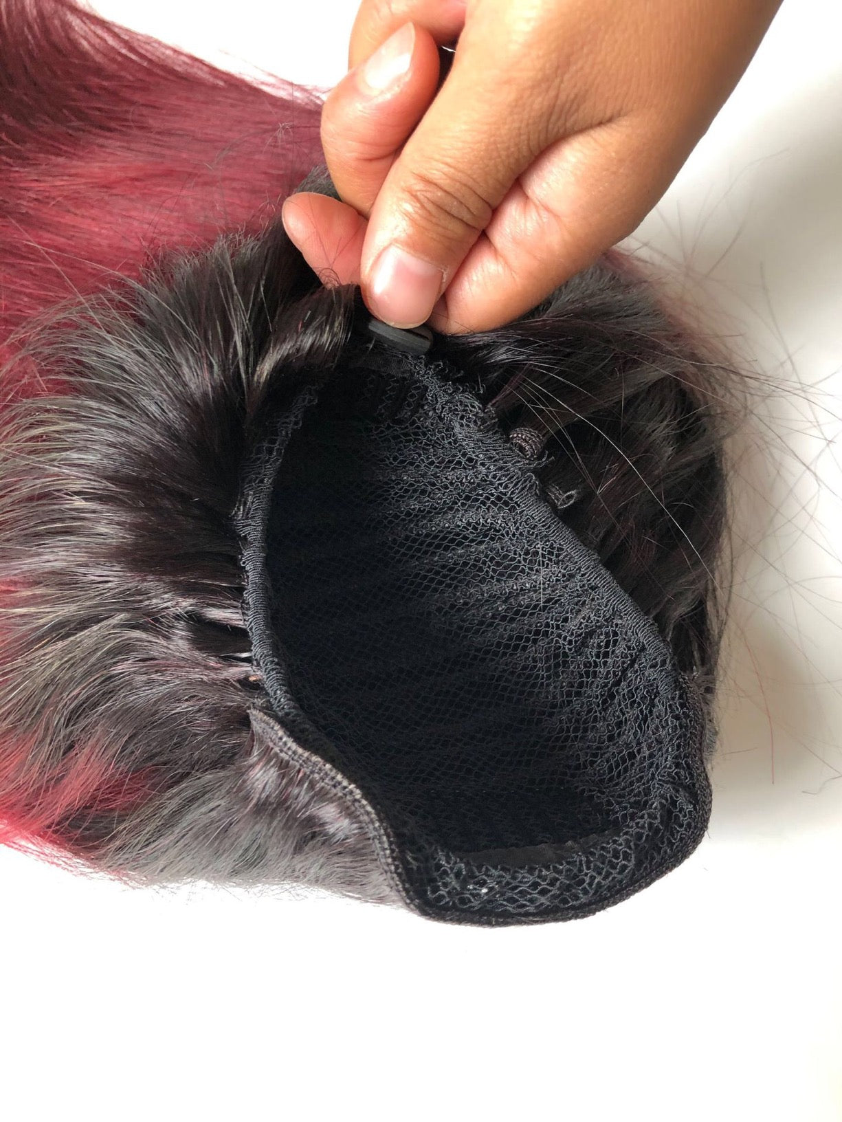 Red Ombre Human Hair straight Ponytail