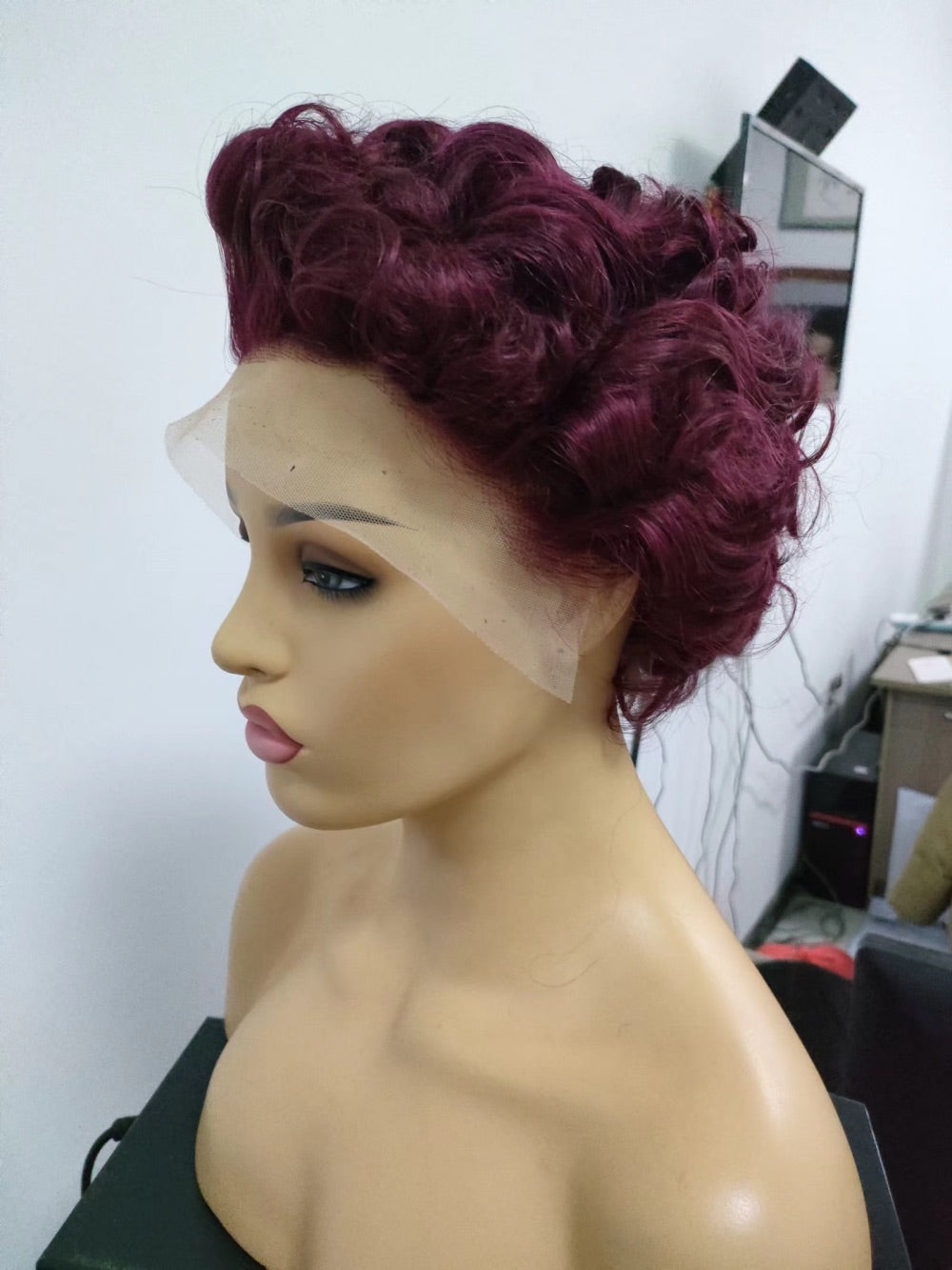 Red Short Pixie Cut Wigs Human Hair Lace frontal wig for Black Women