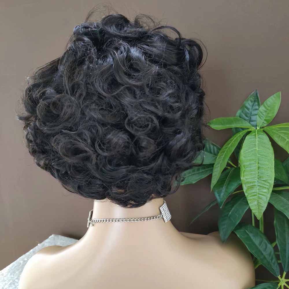 Short Curly Pixie Human Hair Wigs Lace Frontal Wig for African American