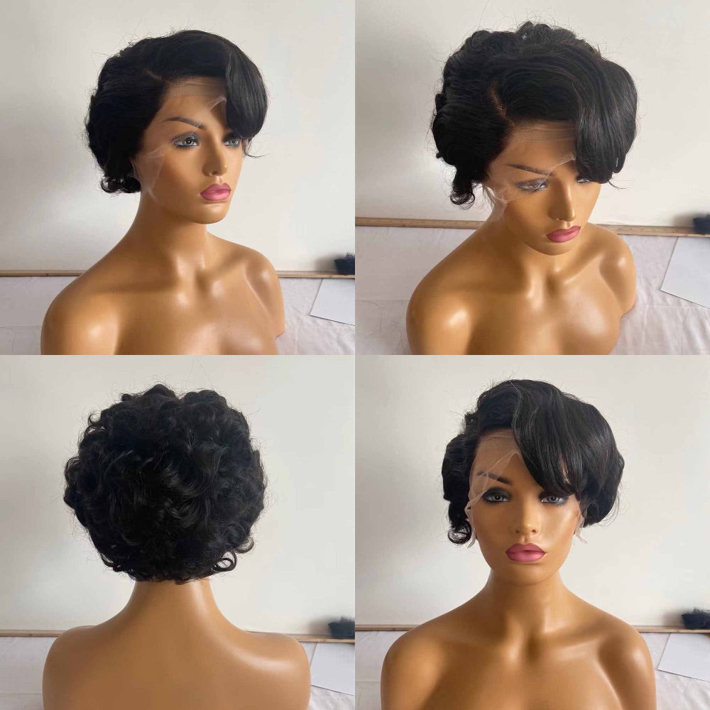 Short Cut Human Hair Lace Front Wigs Black Brazilian Hair Wig