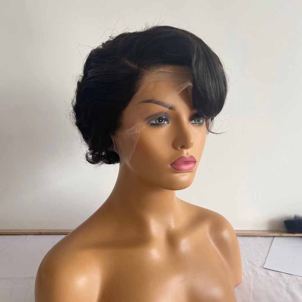 Short Cut Human Hair Lace Front Wigs Black Brazilian Hair Wig for Black Women