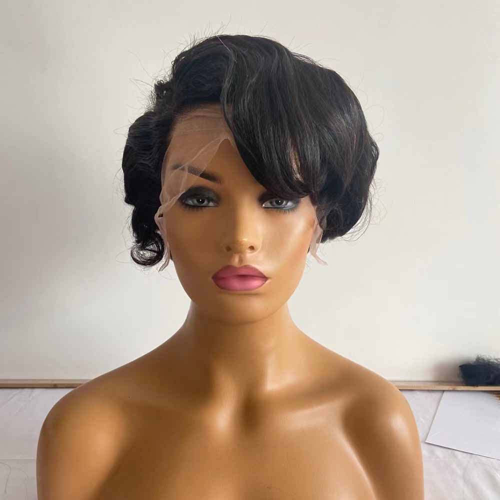 Short Cut Human Hair Lace Front Wigs Black Brazilian Hair Wig for