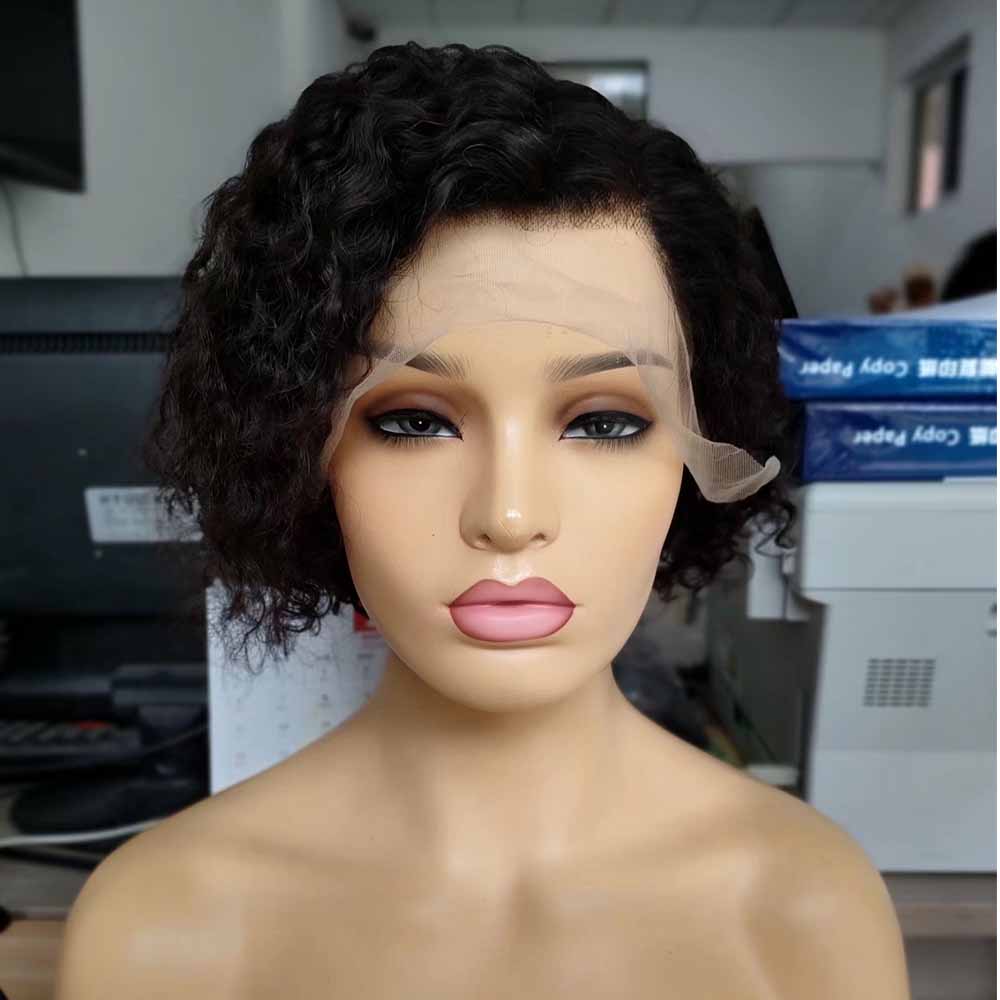Human Hair Pixie Cut Curly Bob Wig for Black Women Lace Frontal Wig