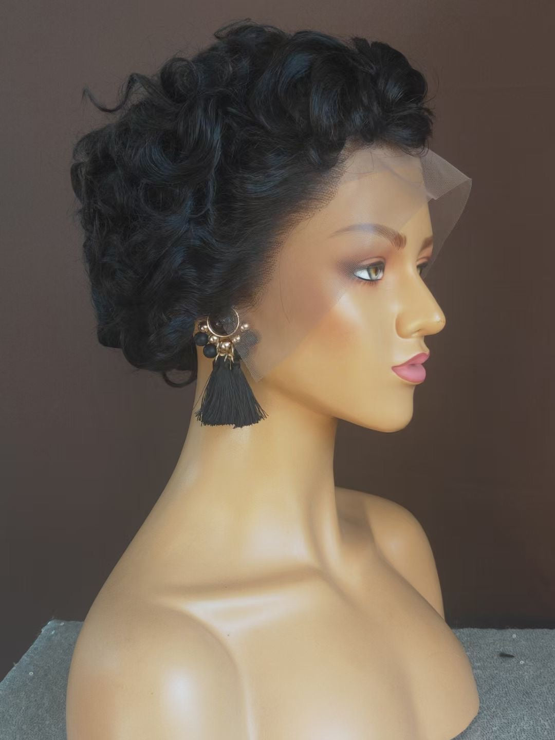Pixie Cut Curly Hair Black Woman Human hair Lace Frontal Wig 13x4