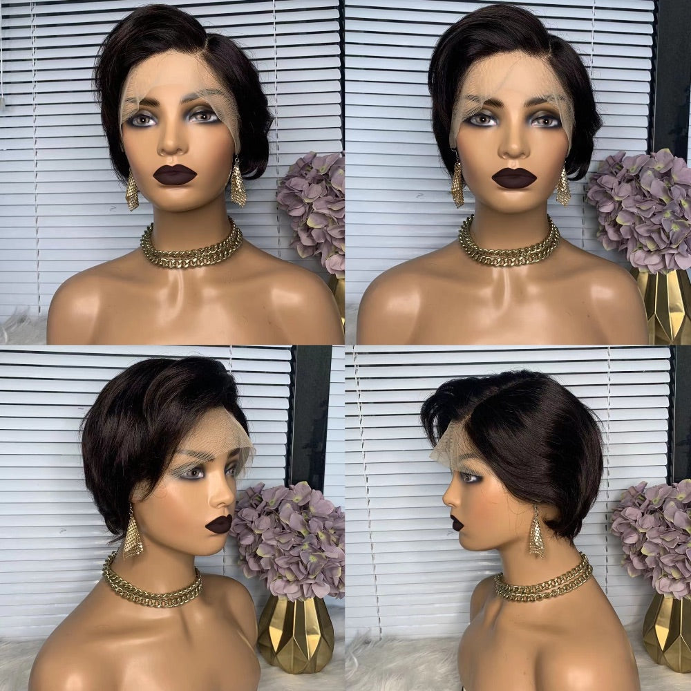 Short Pixie Cut Wig For African American Black Human Hair Lace Wig
