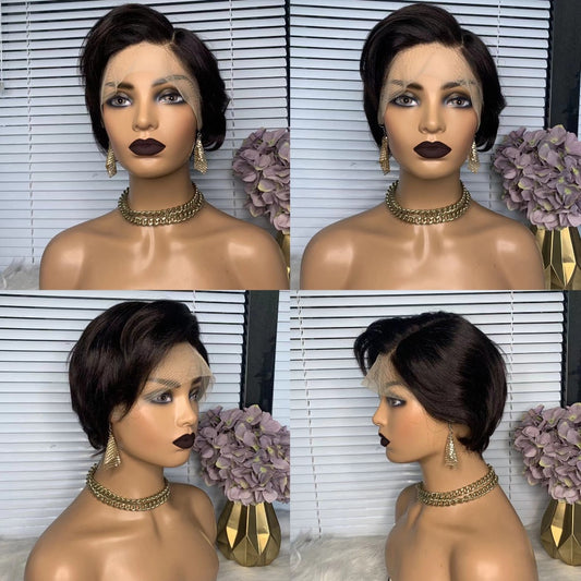 Short Pixie Cut Wig For African American Black Human Hair Lace Wig