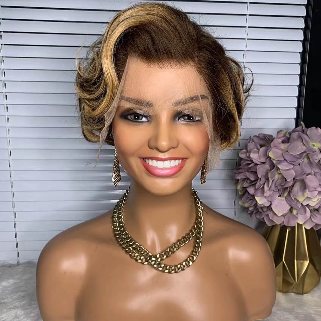 Short highlight Pixie Cut Wig Human Hair