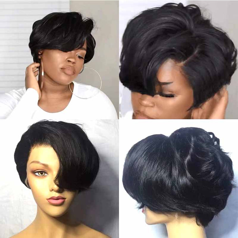 Short lace frontal pixie cut wig human hair for African American