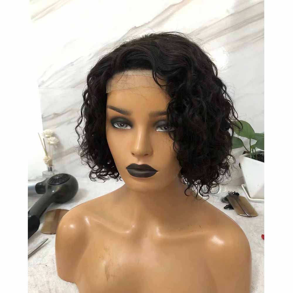 Water Wave Pixie Cut Wig Human Hair Lace Frontal Wig for African American