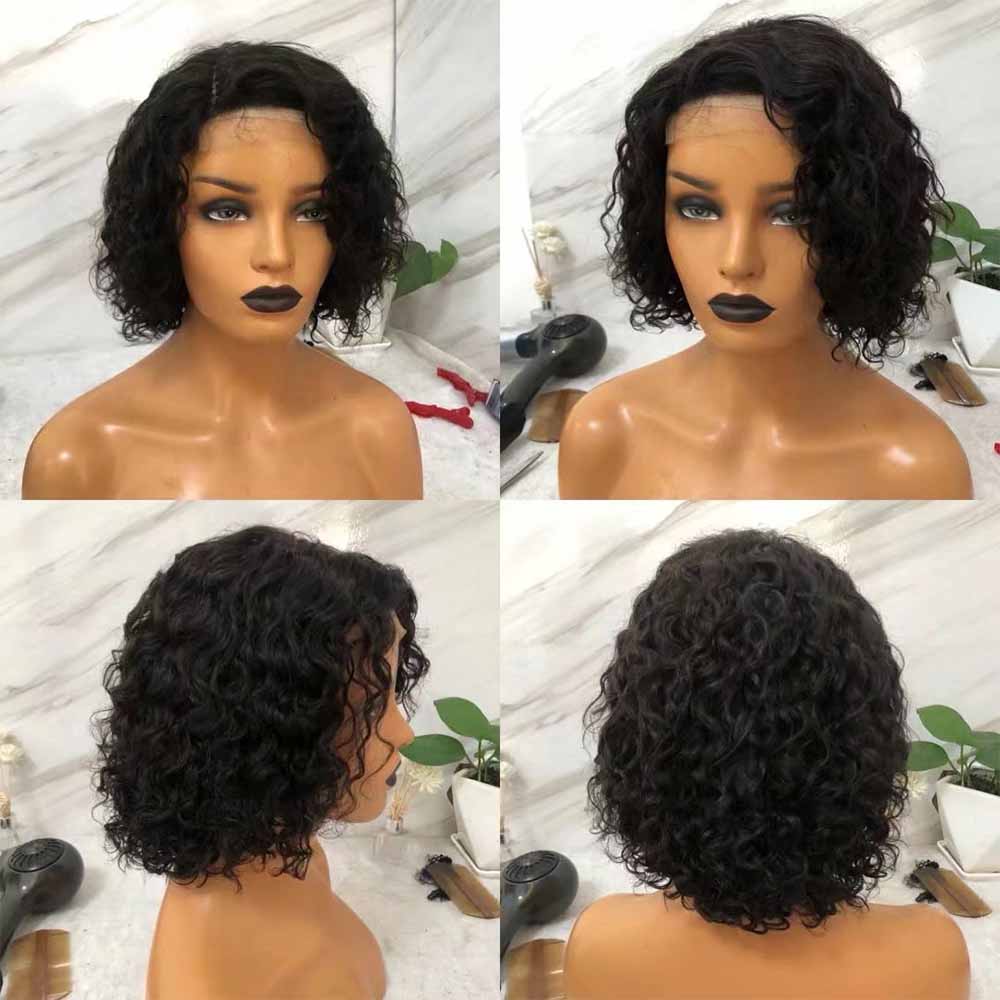 Water Wave Pixie Cut Wig Human Hair Lace Frontal Wig for African American
