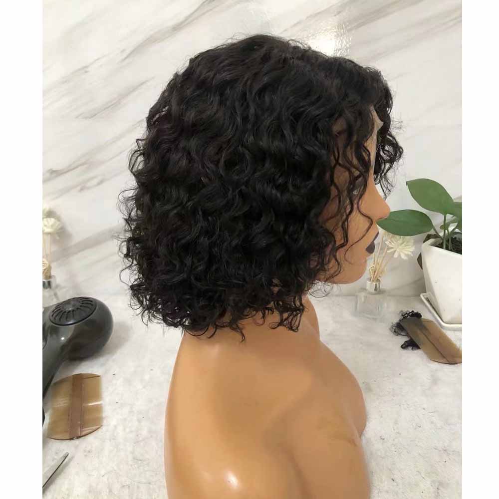 Water Wave Pixie Cut Wig Human Hair Lace Frontal Wig for African American