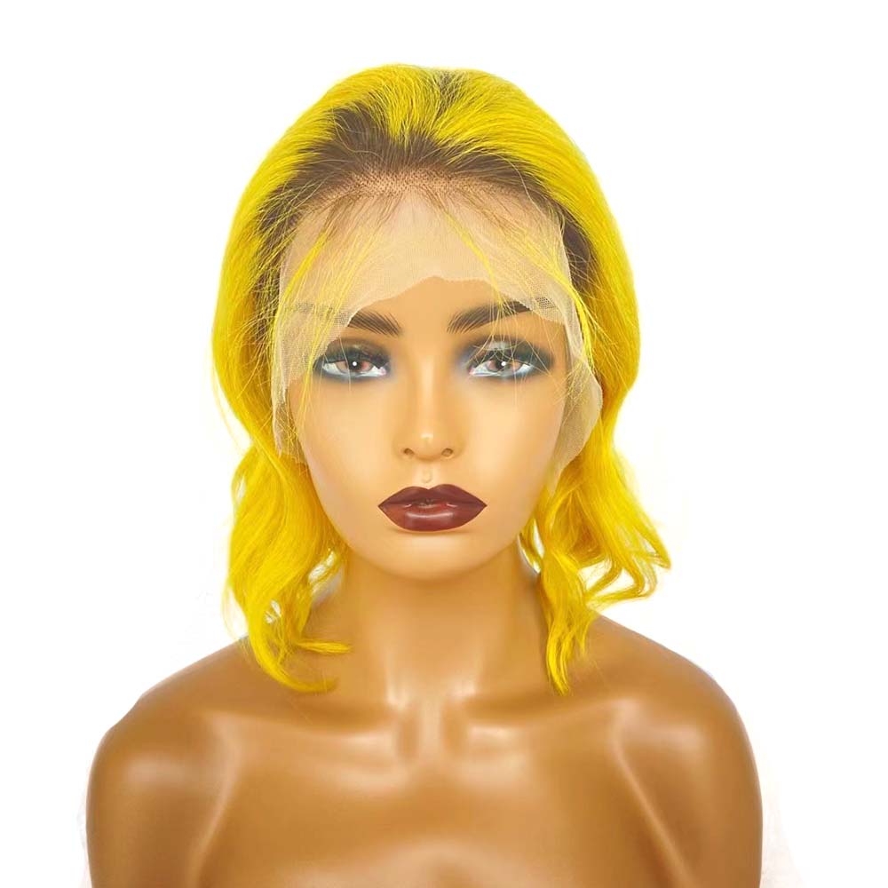 Yellow Ombre Wig Wavy Bob human hair