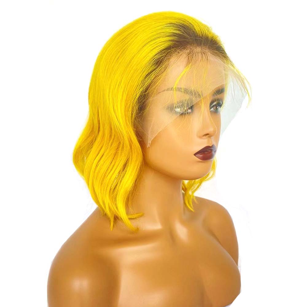 Yellow Ombre lace Wig Wavy Bob for black