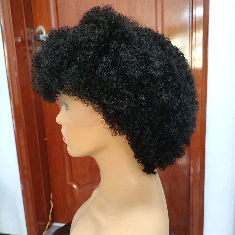 Afro Kinky Pixie Cut Lace Wig 13x4 Human Hair for African American