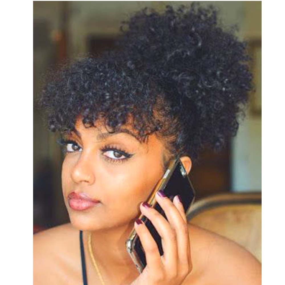 afro kinky puff with bangs