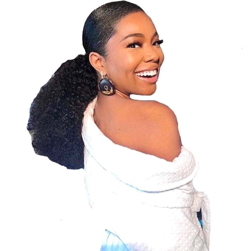balck kinky curl human hair ponytail