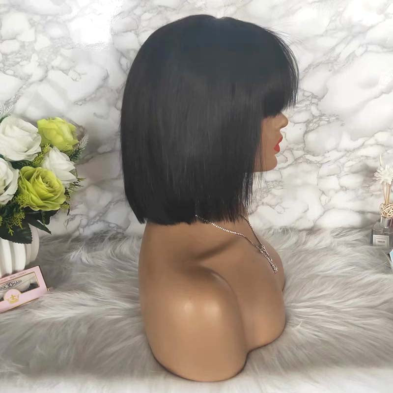 black bob wig with bangs Brazilian hair