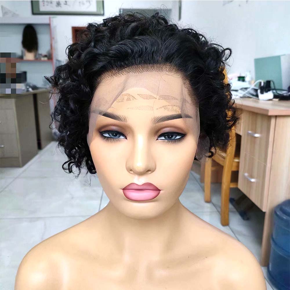 black curly pixie cut wig human hair
