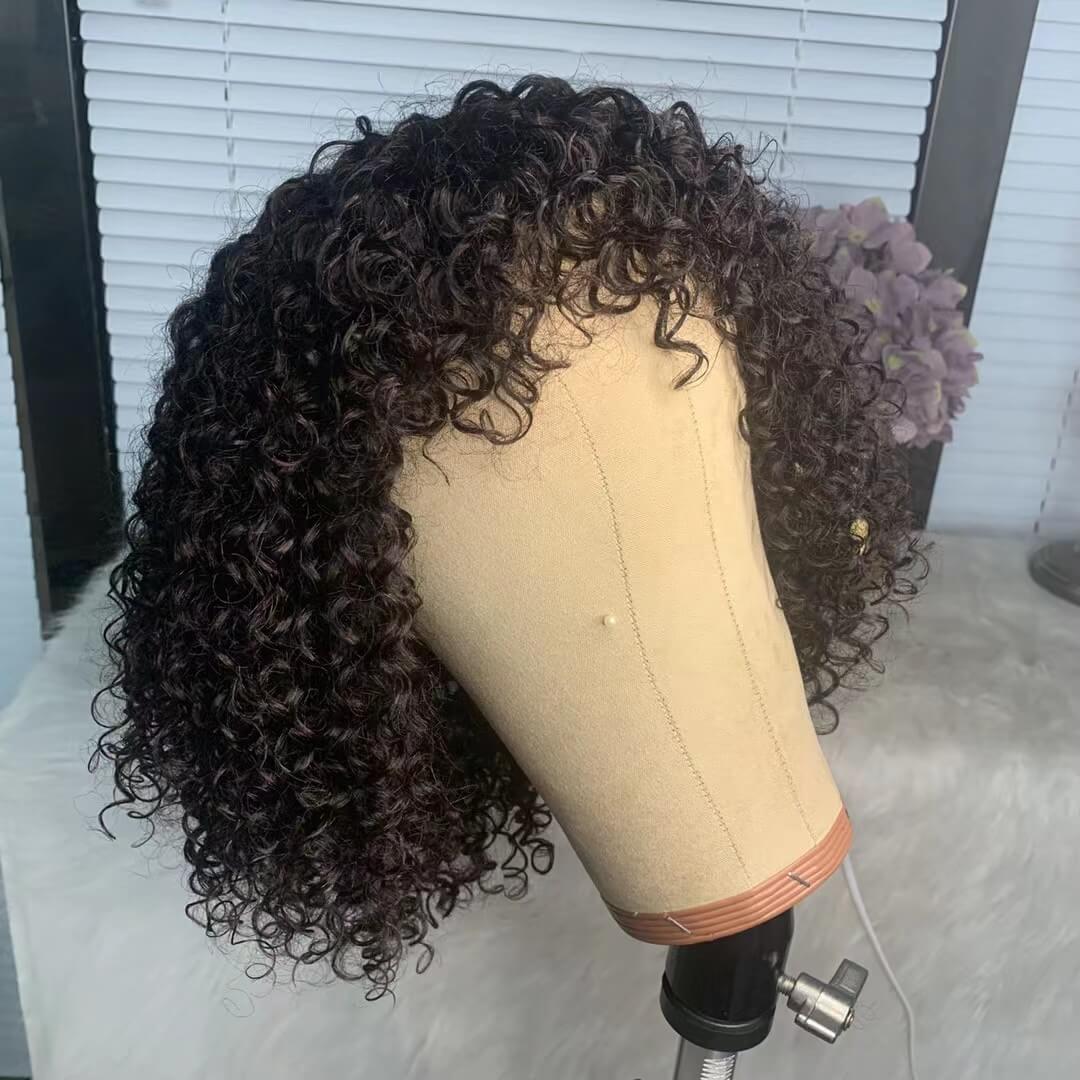 black humanhair wig curly with bangs for black women