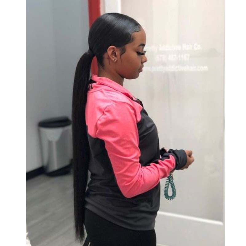 black straight brazilian hair ponytail