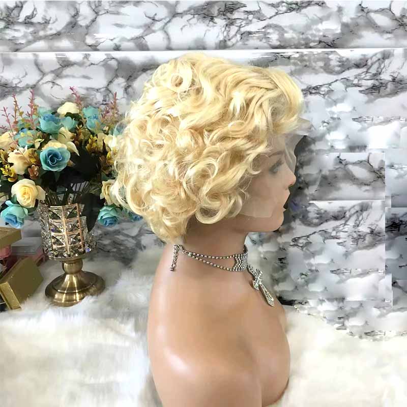 blonde pixie cut human hair wig for black women