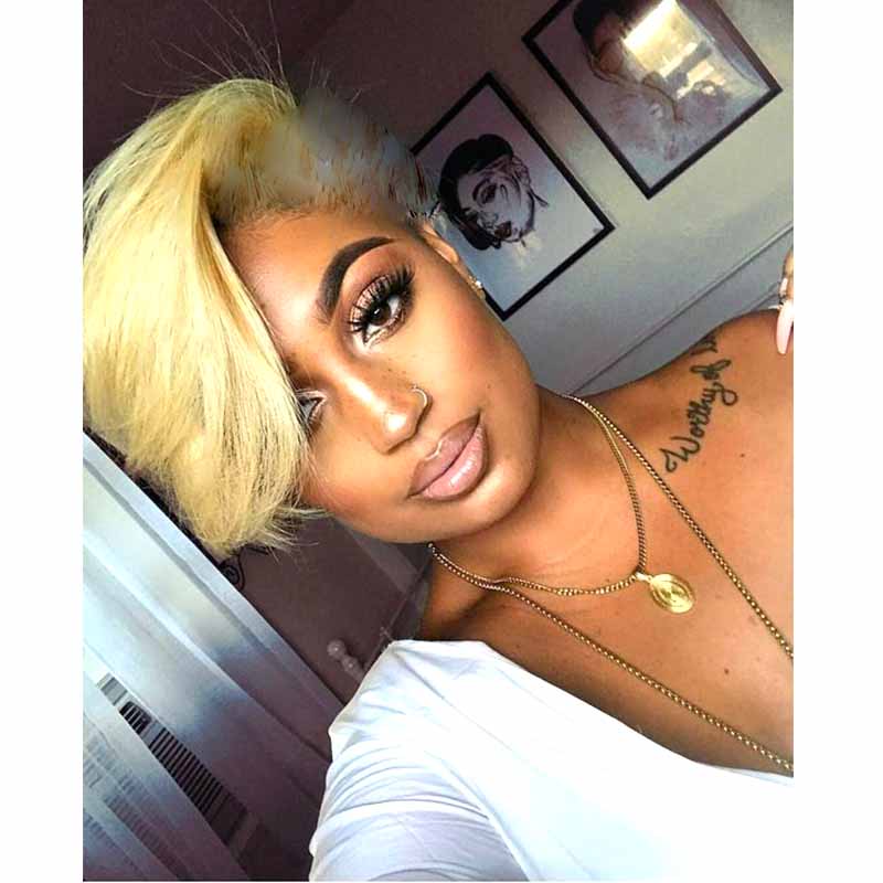 613 Short Blonde BOB Pixie Cut Wig Full Lace Human Hair