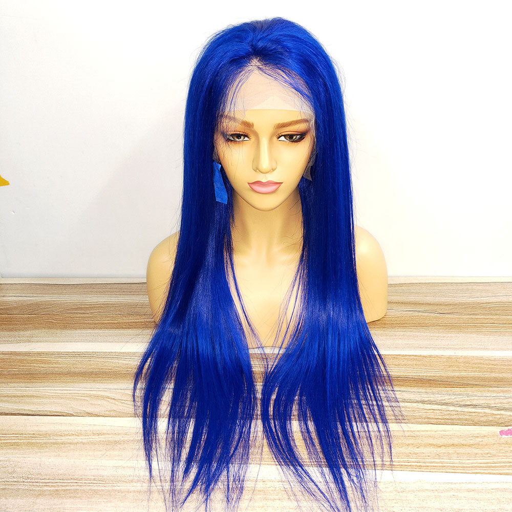 Quality blue color human hair wig