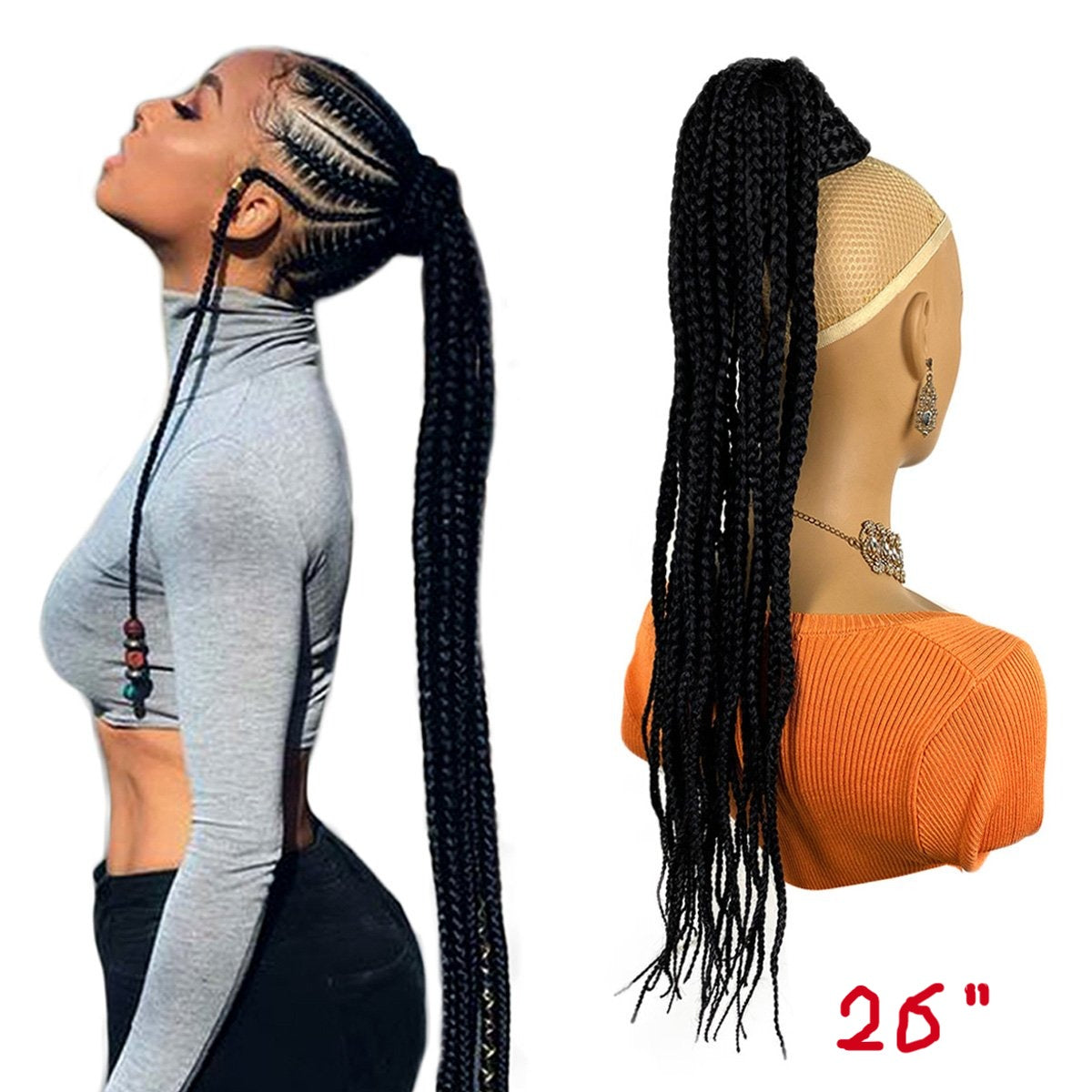 Box Braided Ponytail Hair Extension Long drawstring ponytail Vavanga