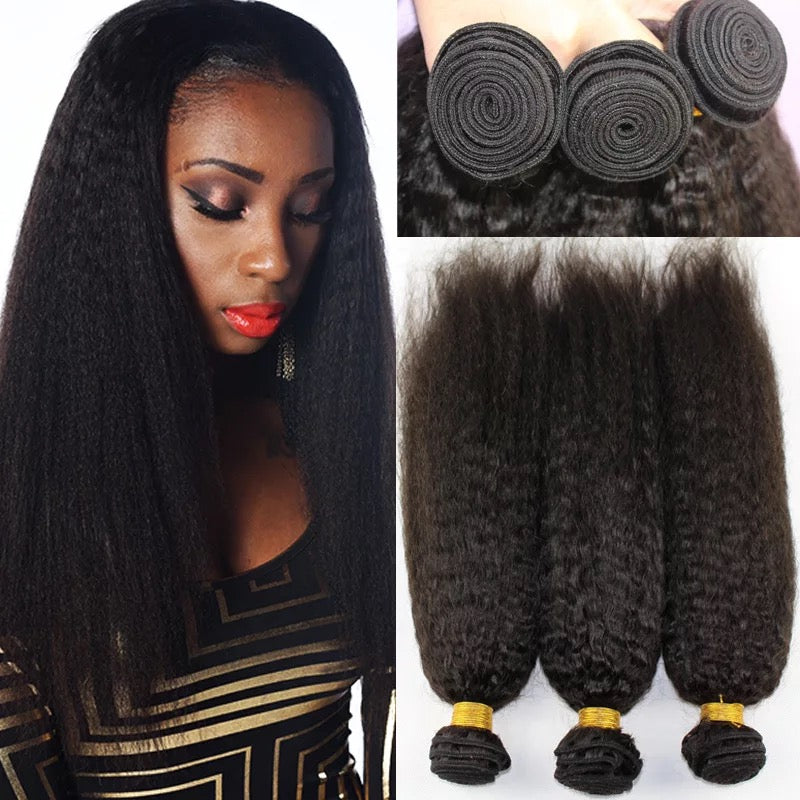 9A  Kinky Straight Brazilian Hair Bundles 3 Bundles for African American