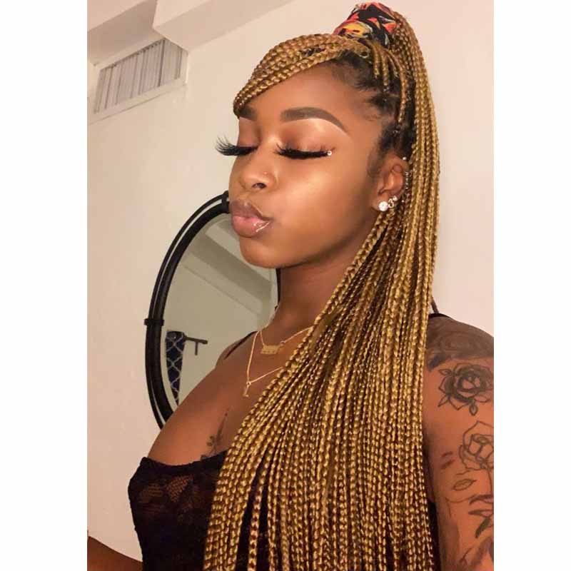 brown box braids lace wig for african American
