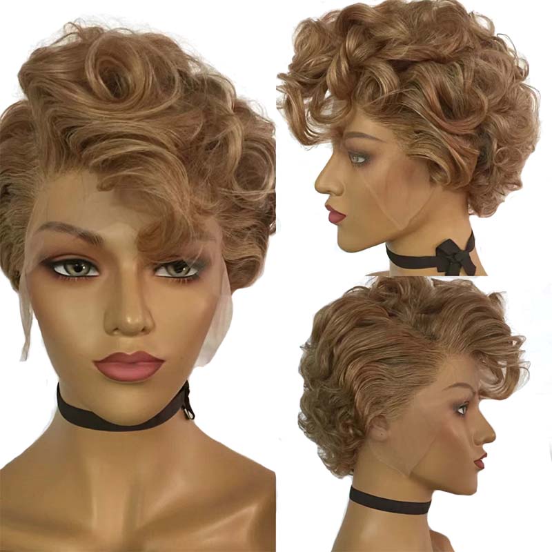 brown curly pixie cut wig brazilian hair